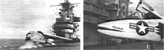 15.jpg: Истребитель F4D «Скайрэй» на палубе «Корал Си» после установленного им рекорда скорости (1211,5 км/ч), 3 октября 1953 г. Слева: запуск самолета F-8U «Крусейдер» с помощью паровой катапульты авианосца «Хэнкок».