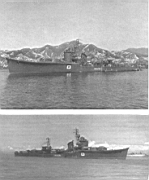 16.jpg: Частично разоруженный эсминец «Ханацуки» 16 октября 1945 г. в Куре (свенху) и 29 октября в Маниле (внизу), когда он использовался для перевозки репатриантов
