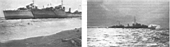 25.jpg: Эсминцы «Ашанти» и «Фейм» на мели у городка Уитбурн, ноябрь 1940 г. Справа: «Панджаби» эскортирует авианосец «Виктори-ес» во время рейда к берегам Северной Норвегии, 9 октября 1941 г.