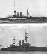 38.jpg: «Коммонвелф» на рейде Портсмута, февраль 1921 г. Вверху : «Доминион» в 1909 г.