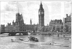 01.jpg: Символ краха гитлеровской «неограниченной подводной войны» — трофейная субмарина U-776 у Вестминстерского моста в Лондоне, 1945 г.