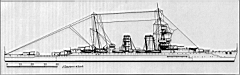 01.jpg: Один из двух построенных в полном соответствии с оригинальным проектом 1915 года кораблей серии — головной крейсер Raleigh (состояние на апрель 1921 года, после пе-реукомплектации в Девонпорте).
