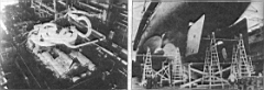 27.jpg: Слева: главный турбозубчатый агрегат линкора «Гнейзенау». Справа: винты и сдвоенные рули «Шарнхорста»